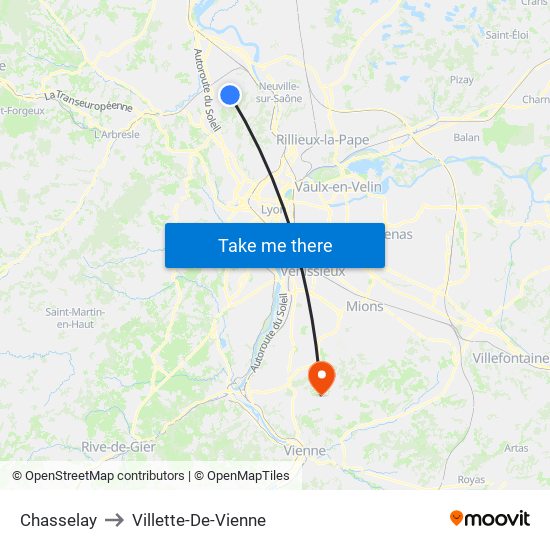 Chasselay to Villette-De-Vienne map