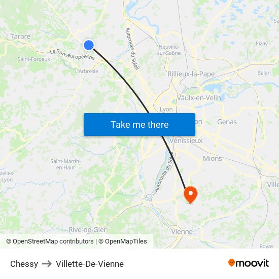 Chessy to Villette-De-Vienne map