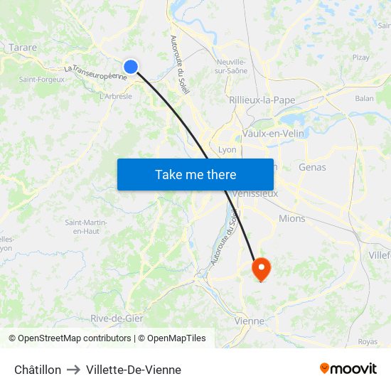 Châtillon to Villette-De-Vienne map