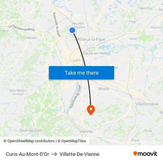 Curis-Au-Mont-D'Or to Villette-De-Vienne map