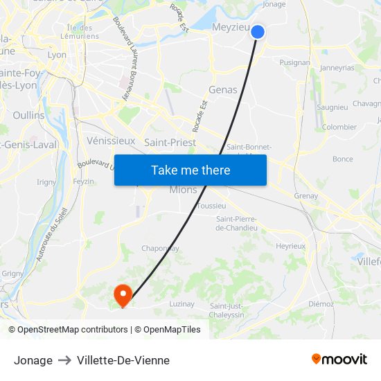 Jonage to Villette-De-Vienne map