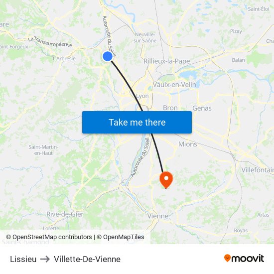 Lissieu to Villette-De-Vienne map