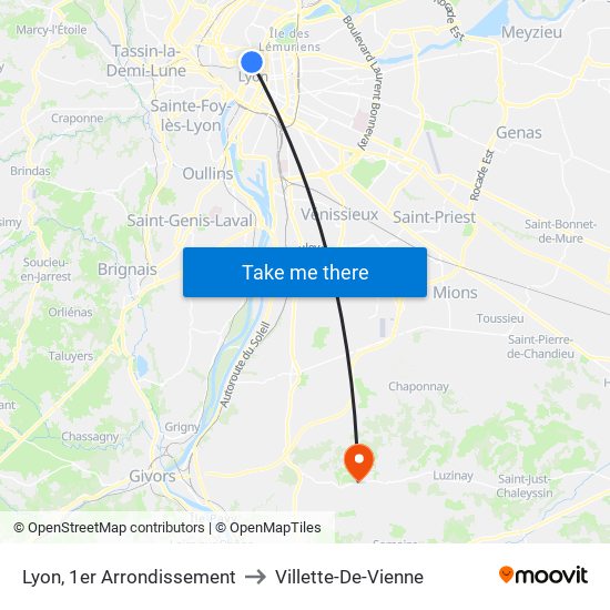 Lyon, 1er Arrondissement to Villette-De-Vienne map