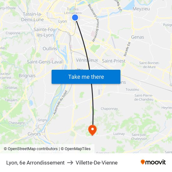 Lyon, 6e Arrondissement to Villette-De-Vienne map