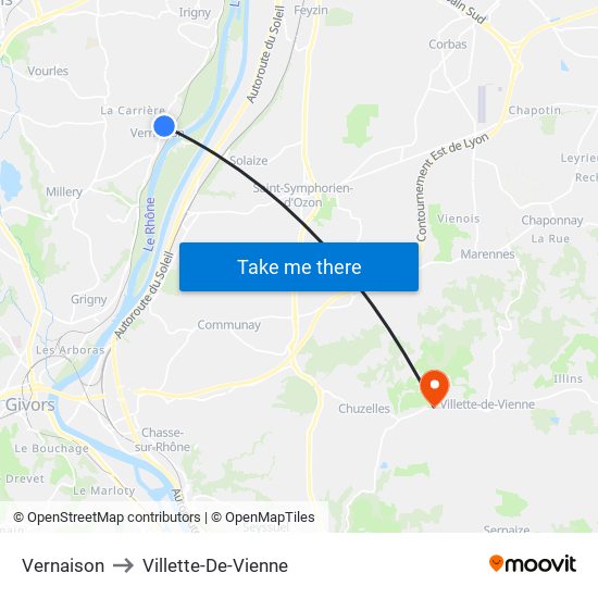 Vernaison to Villette-De-Vienne map
