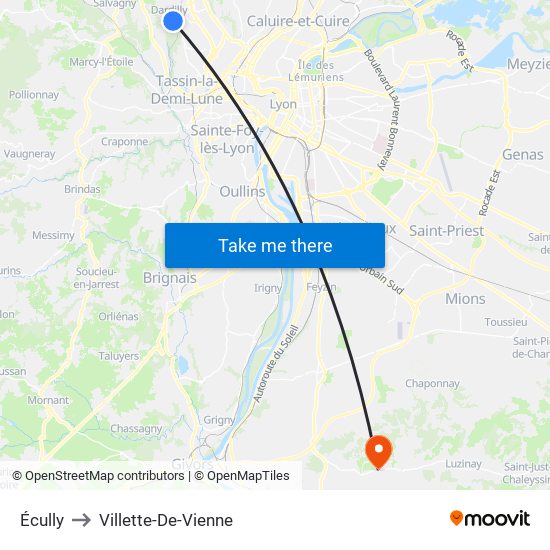 Écully to Villette-De-Vienne map