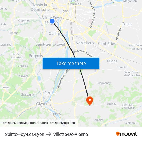 Sainte-Foy-Lès-Lyon to Villette-De-Vienne map