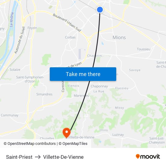 Saint-Priest to Villette-De-Vienne map