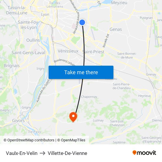 Vaulx-En-Velin to Villette-De-Vienne map