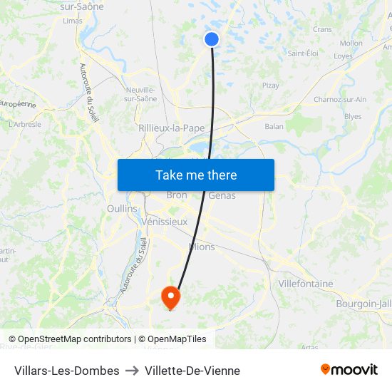 Villars-Les-Dombes to Villette-De-Vienne map