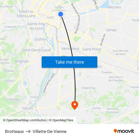 Brotteaux to Villette-De-Vienne map
