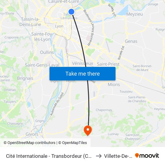 Cité Internationale - Transbordeur (Centre De Congrès) to Villette-De-Vienne map