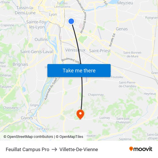 Feuillat Campus Pro to Villette-De-Vienne map