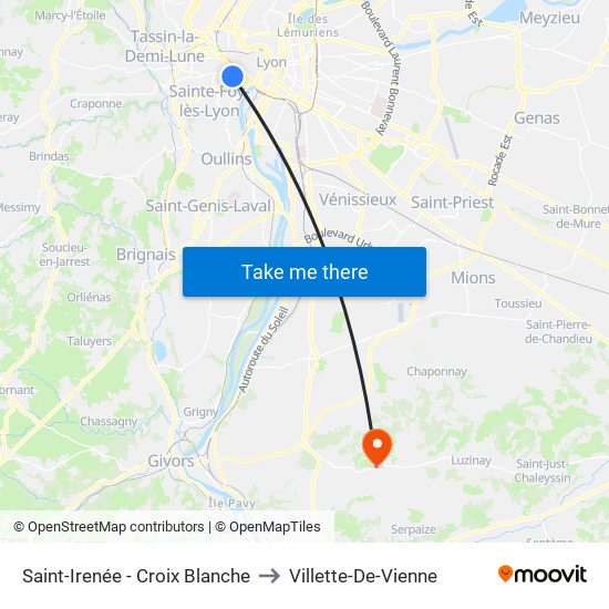Saint-Irenée - Croix Blanche to Villette-De-Vienne map