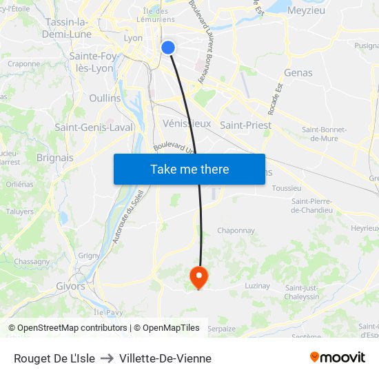 Rouget De L'Isle to Villette-De-Vienne map