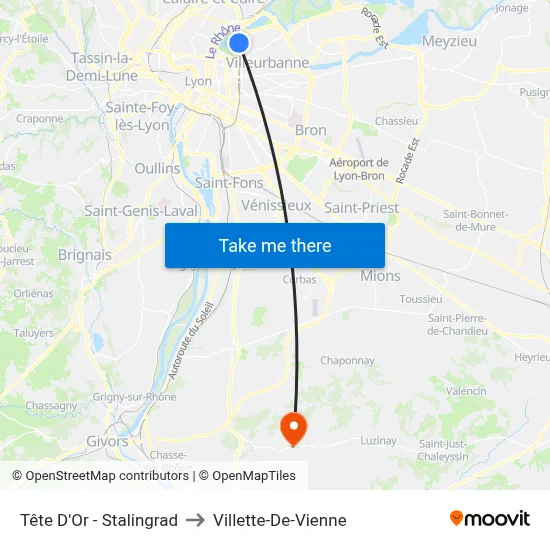 Tête D'Or - Stalingrad to Villette-De-Vienne map