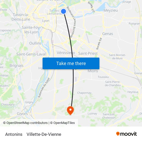 Antonins to Villette-De-Vienne map