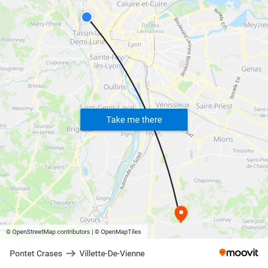 Pontet Crases to Villette-De-Vienne map