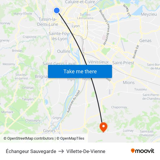 Échangeur Sauvegarde to Villette-De-Vienne map