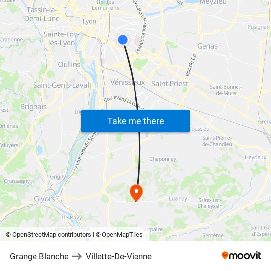 Grange Blanche to Villette-De-Vienne map