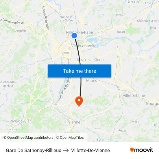 Gare De Sathonay-Rillieux to Villette-De-Vienne map