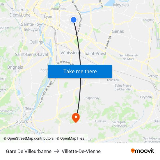 Gare De Villeurbanne to Villette-De-Vienne map