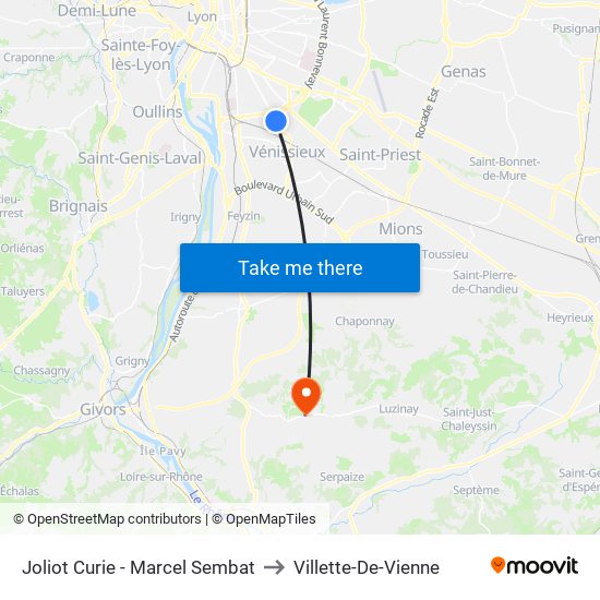 Joliot Curie - Marcel Sembat to Villette-De-Vienne map