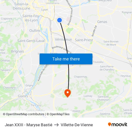 Jean XXIII - Maryse Bastié to Villette-De-Vienne map