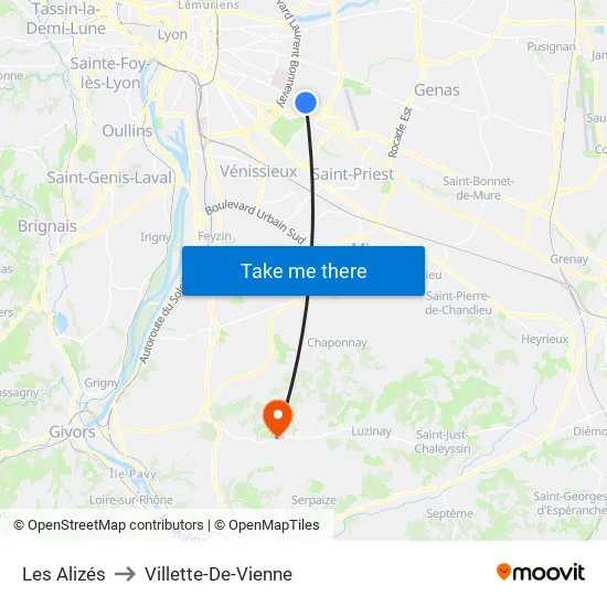 Les Alizés to Villette-De-Vienne map