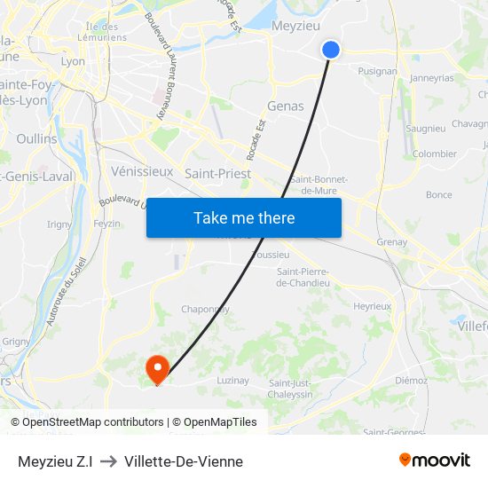 Meyzieu Z.I to Villette-De-Vienne map