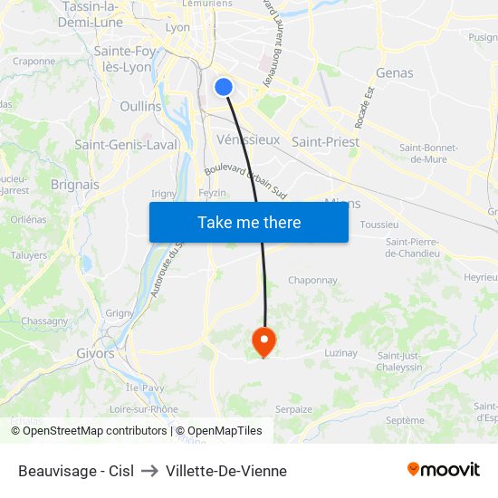Beauvisage - Cisl to Villette-De-Vienne map
