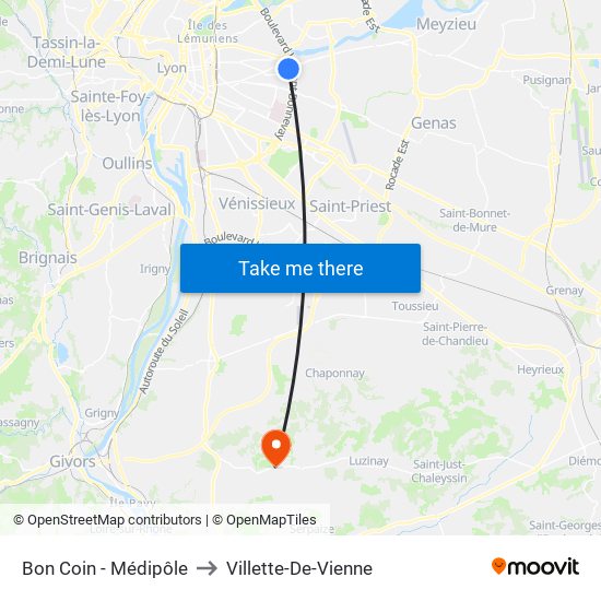 Bon Coin - Médipôle to Villette-De-Vienne map