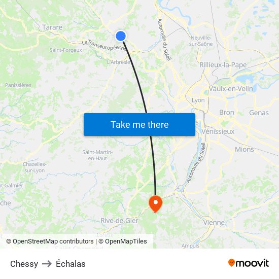 Chessy to Échalas map