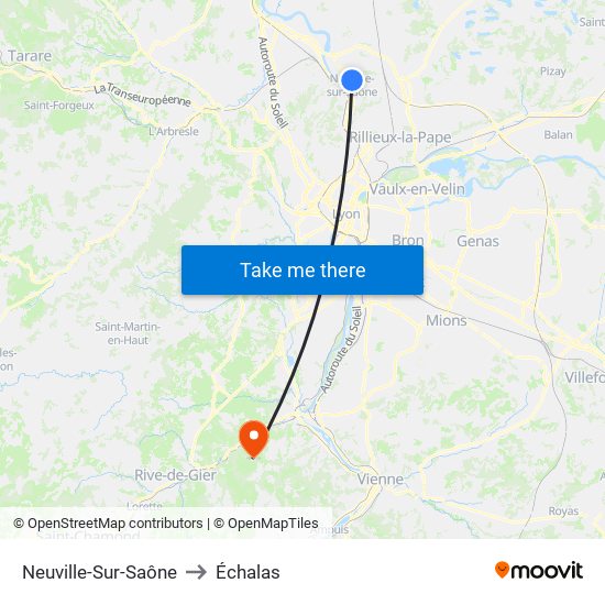 Neuville-Sur-Saône to Échalas map