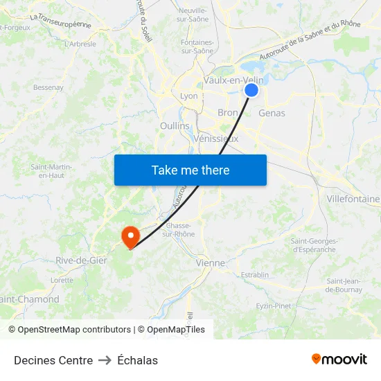 Decines Centre to Échalas map
