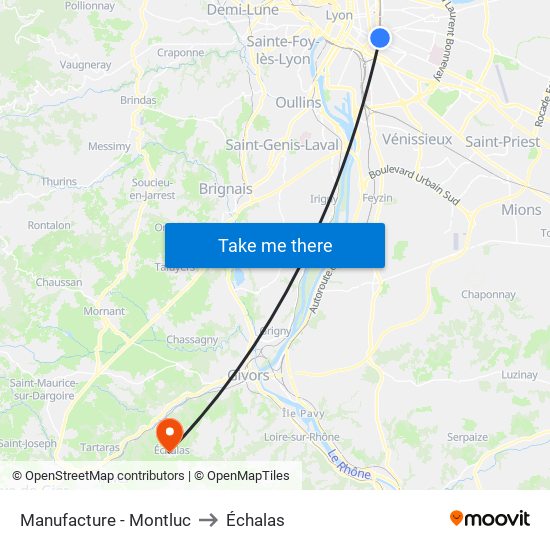 Manufacture - Montluc to Échalas map