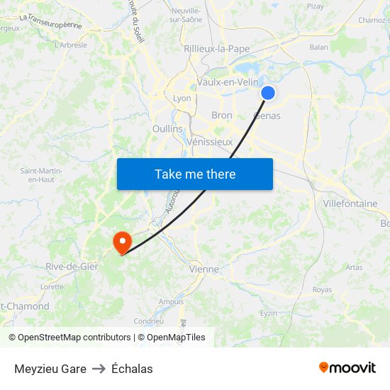 Meyzieu Gare to Échalas map