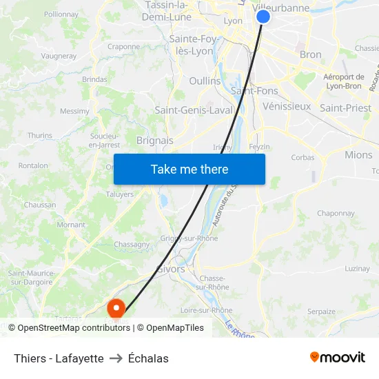 Thiers - Lafayette to Échalas map