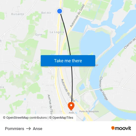 Pommiers to Anse map
