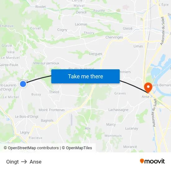 Oingt to Anse map