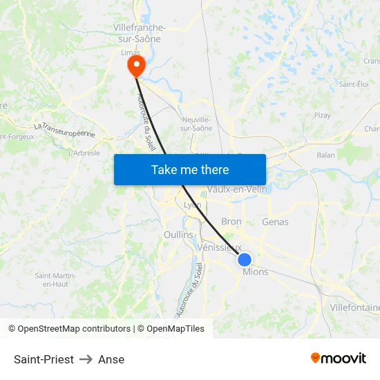 Saint-Priest to Anse map