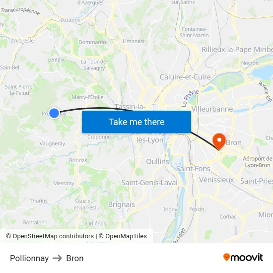 Pollionnay to Bron map