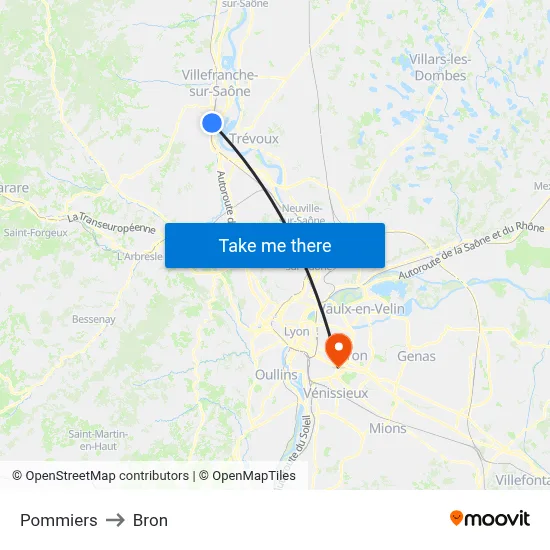 Pommiers to Bron map