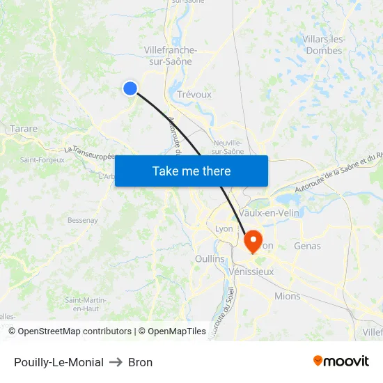 Pouilly-Le-Monial to Bron map