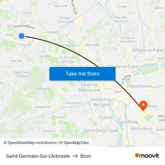 Saint-Germain-Sur-L'Arbresle to Bron map