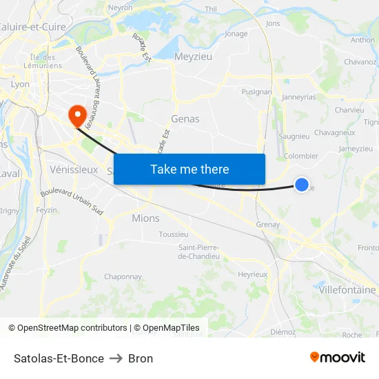 Satolas-Et-Bonce to Bron map