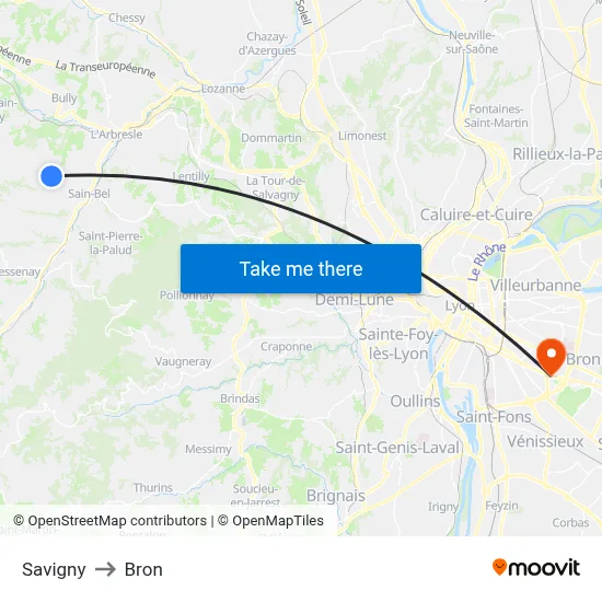 Savigny to Bron map
