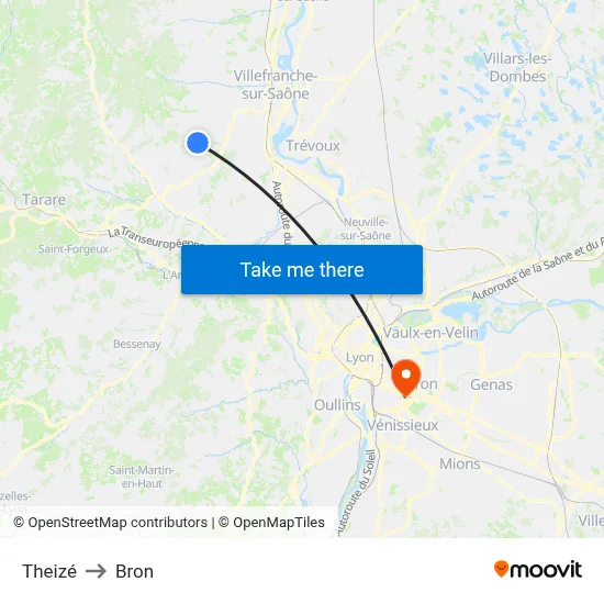 Theizé to Bron map