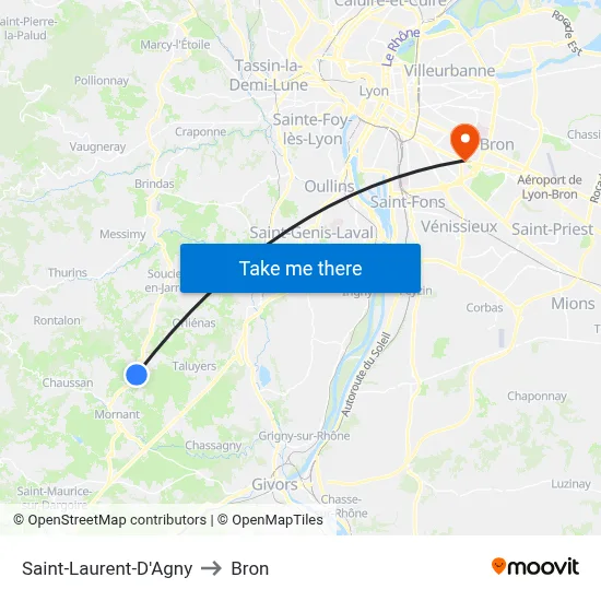 Saint-Laurent-D'Agny to Bron map
