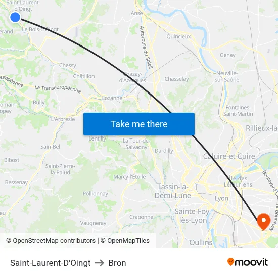 Saint-Laurent-D'Oingt to Bron map